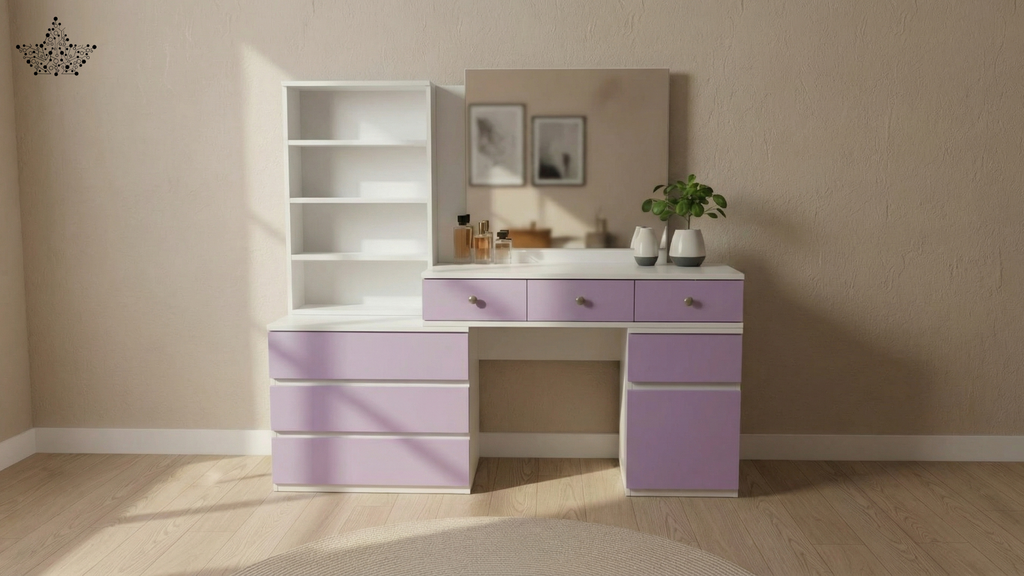 Lavender Bloom Dressing Table with Mirror & Shelves
