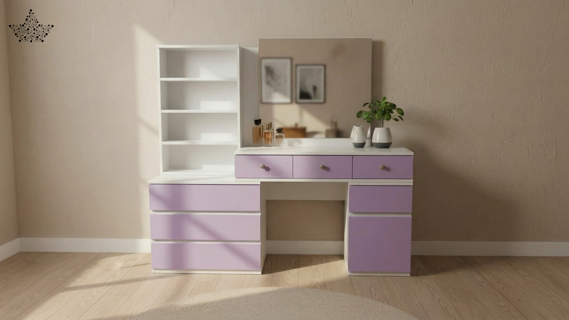 Lavender Bloom Dressing Table with Mirror & Shelves