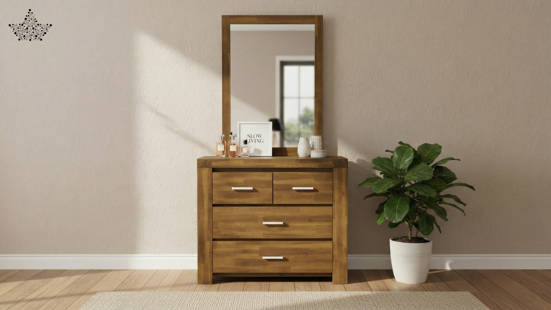Solid Wood Dressing Table with Mirror