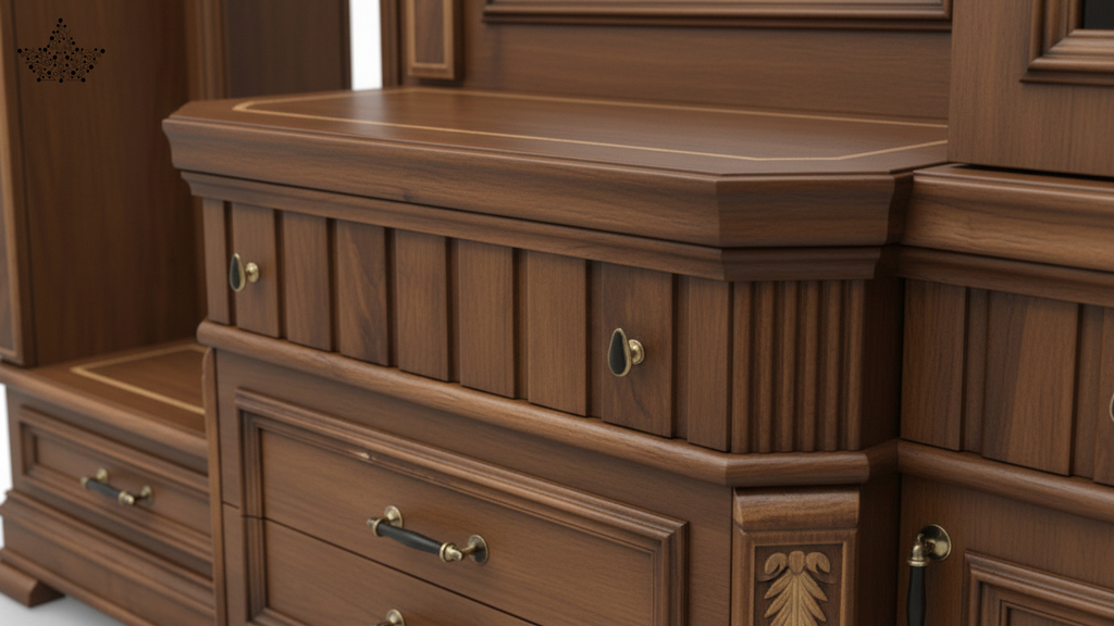 Royal Carved Dressing Unit with Triple Mirror & Cabinet