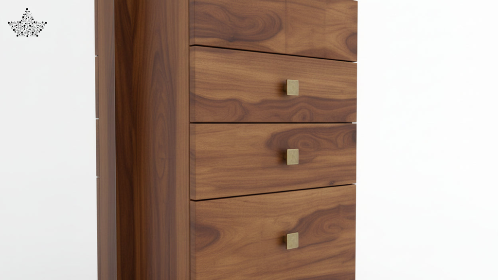 Walnut Mirror Dressing Unit with Shelves & Drawers