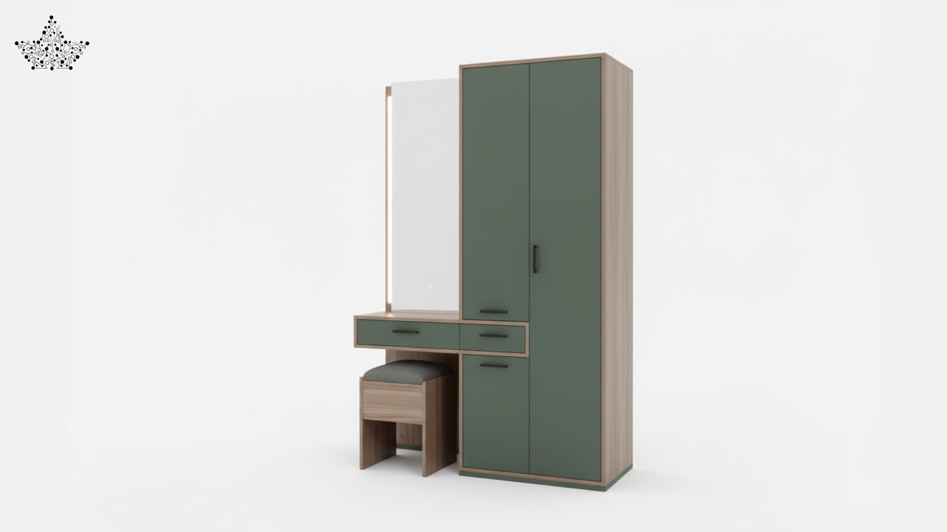 Olive Green LED Dressing Unit with Wardrobe & Stool