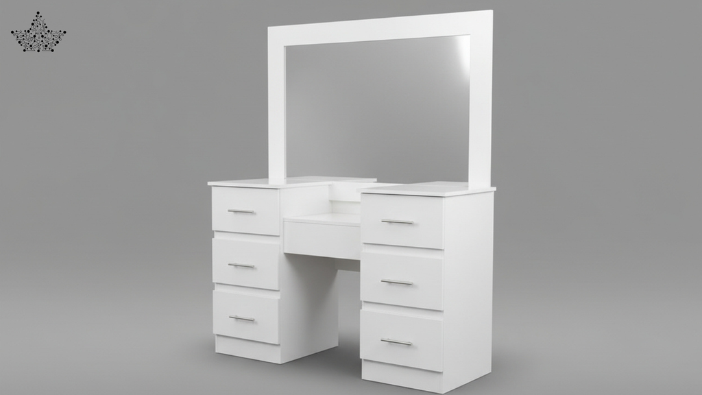White Vanity Dressing Table with 7 Drawers & Mirror