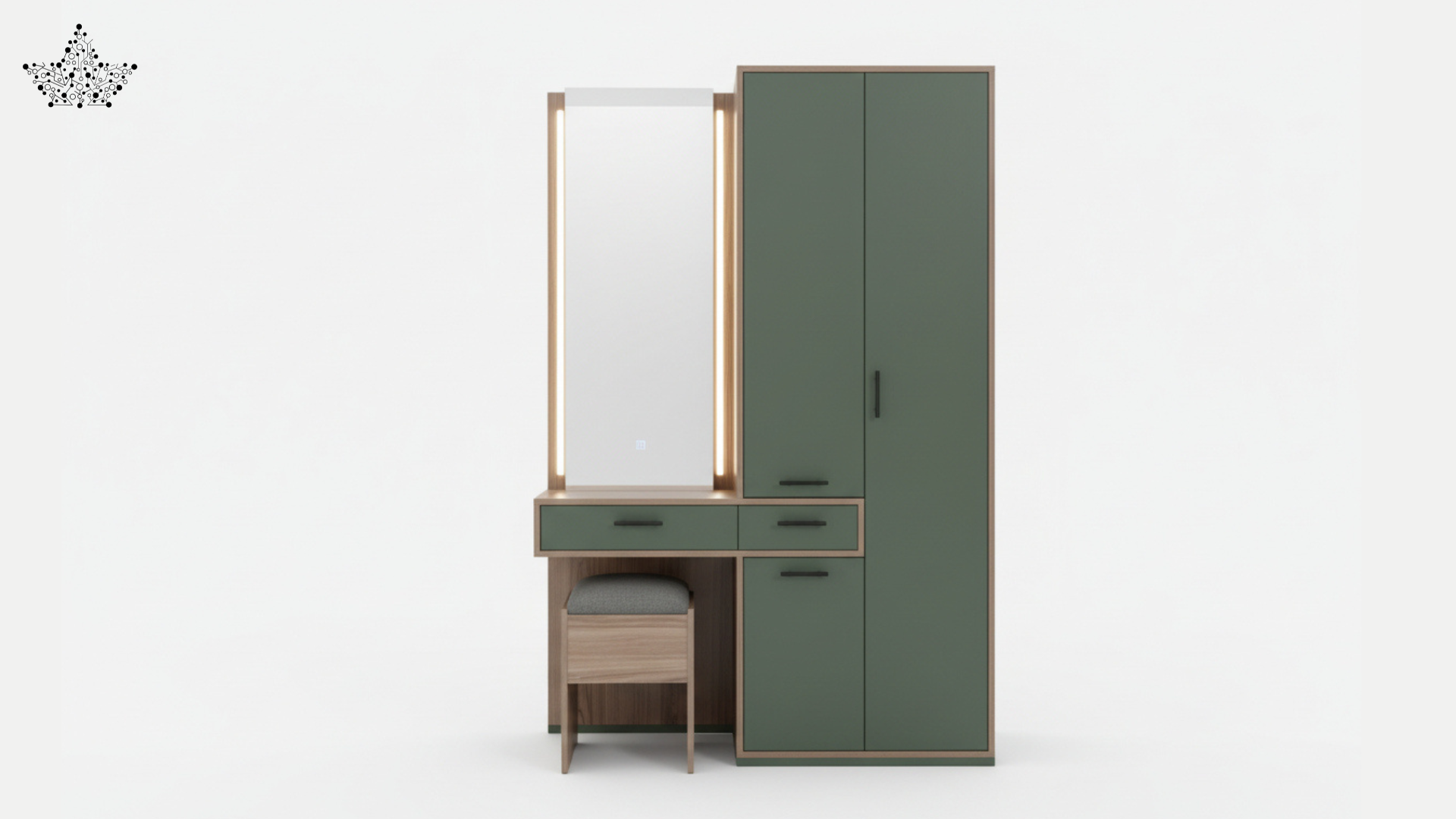 Olive Green LED Dressing Unit with Wardrobe & Stool