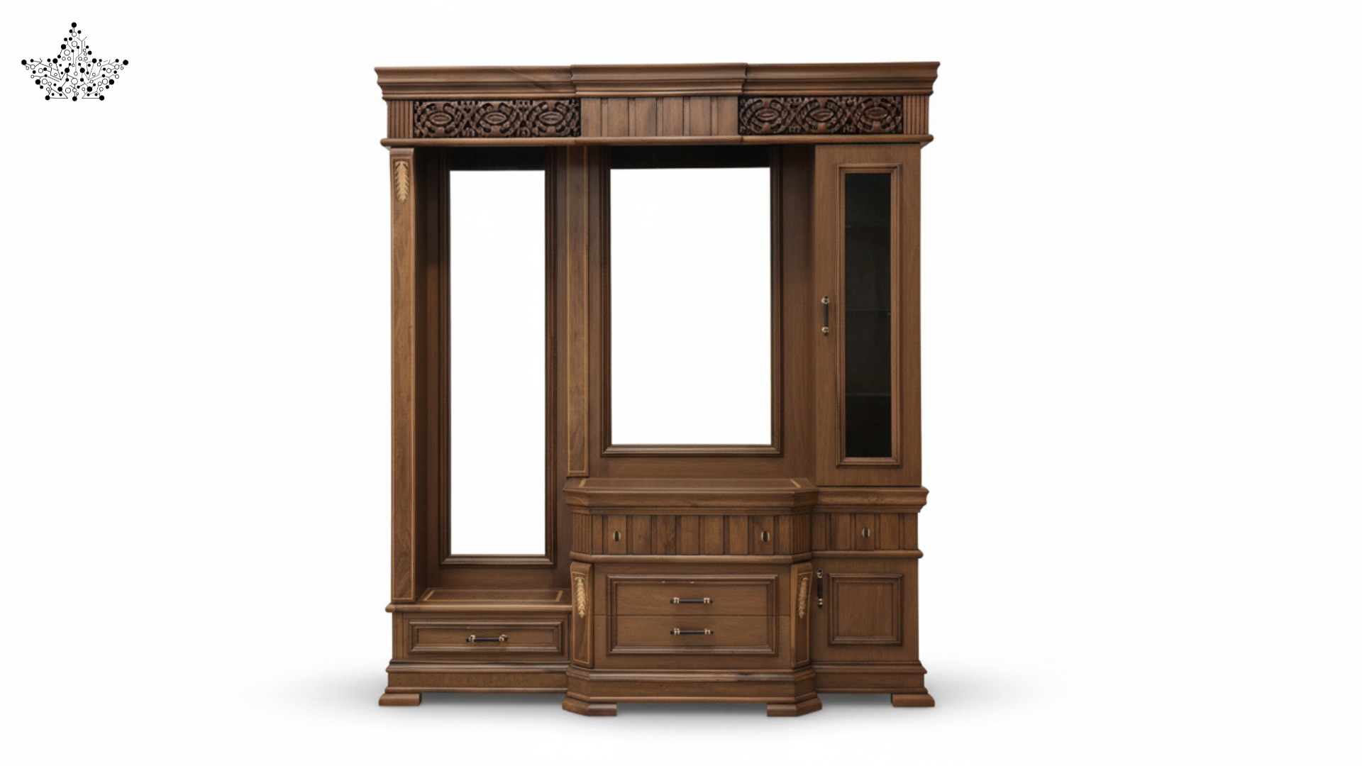 Royal Carved Dressing Unit with Triple Mirror & Cabinet