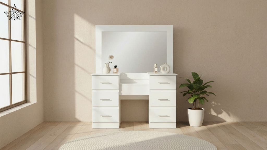 White Vanity Dressing Table with 7 Drawers & Mirror