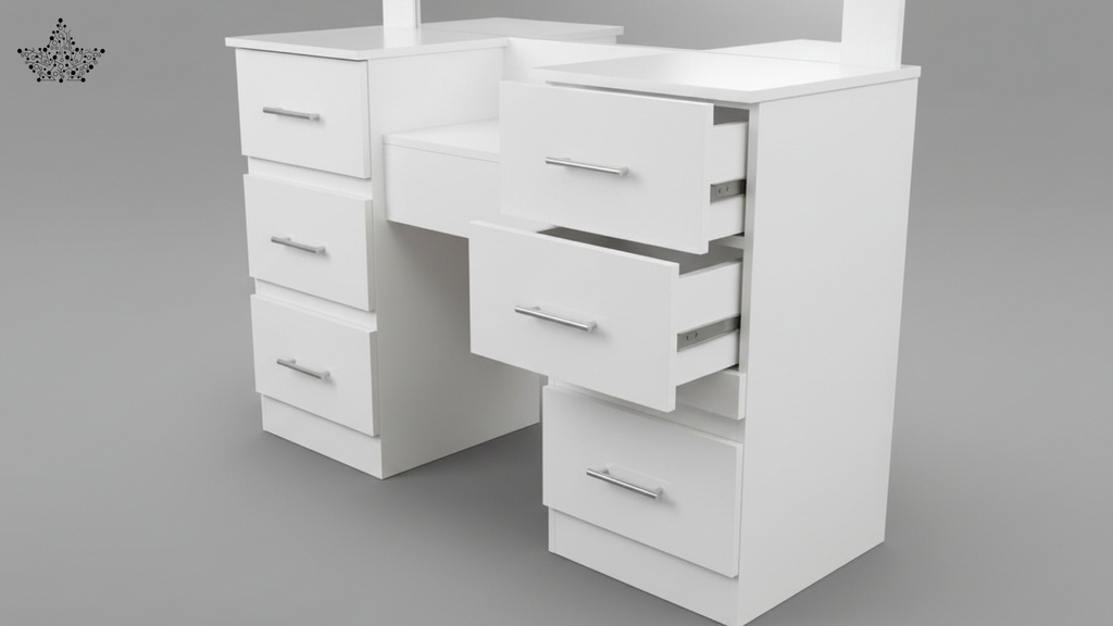 White Vanity Dressing Table with 7 Drawers & Mirror