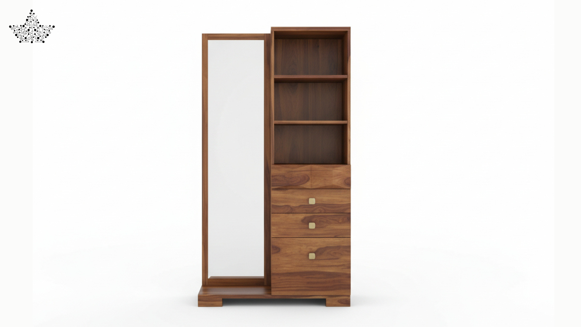Walnut Mirror Dressing Unit with Shelves & Drawers