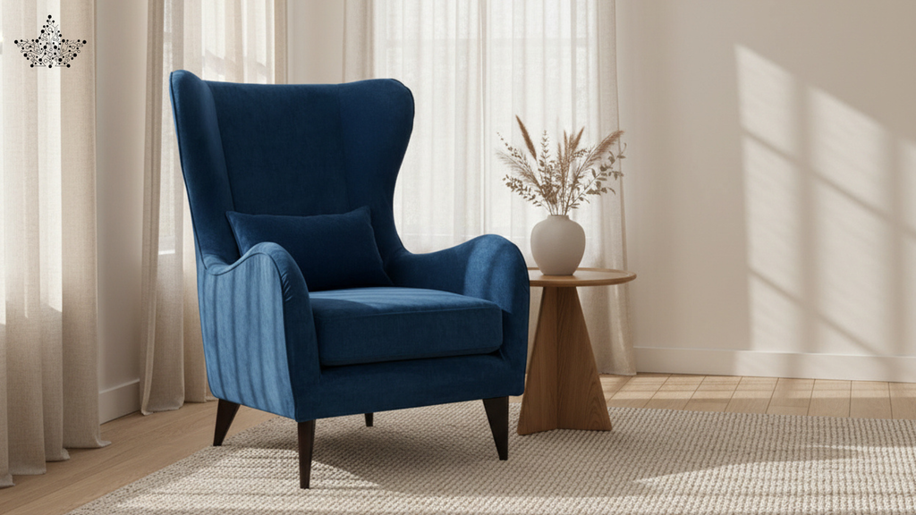 Navy Blue Velvet Wingback Armchair