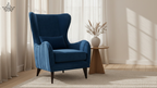 Navy Blue Velvet Wingback Armchair