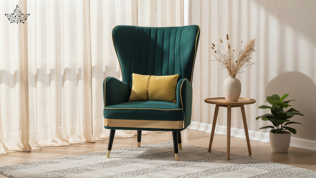 Emerald Gold Wingback Chair
