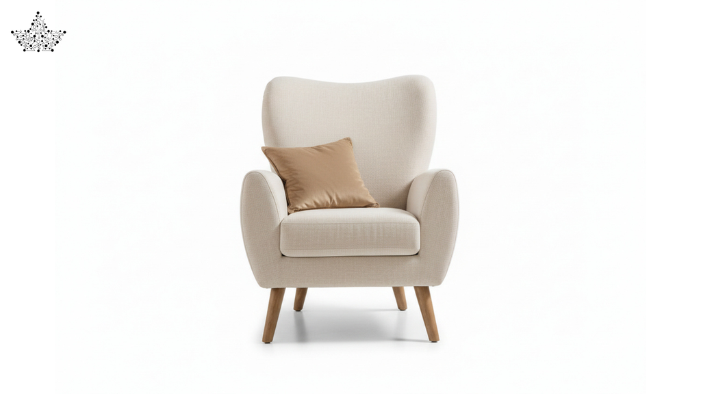 Beige armchair with a cushion on a white background