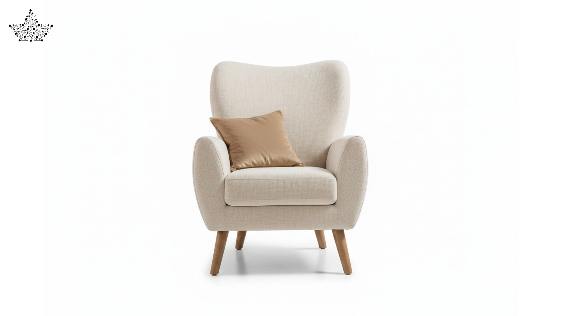 Beige armchair with a cushion on a white background