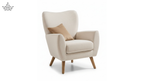 Beige armchair with a brown pillow on a white background