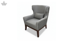 Gray armchair with wooden legs on a white background