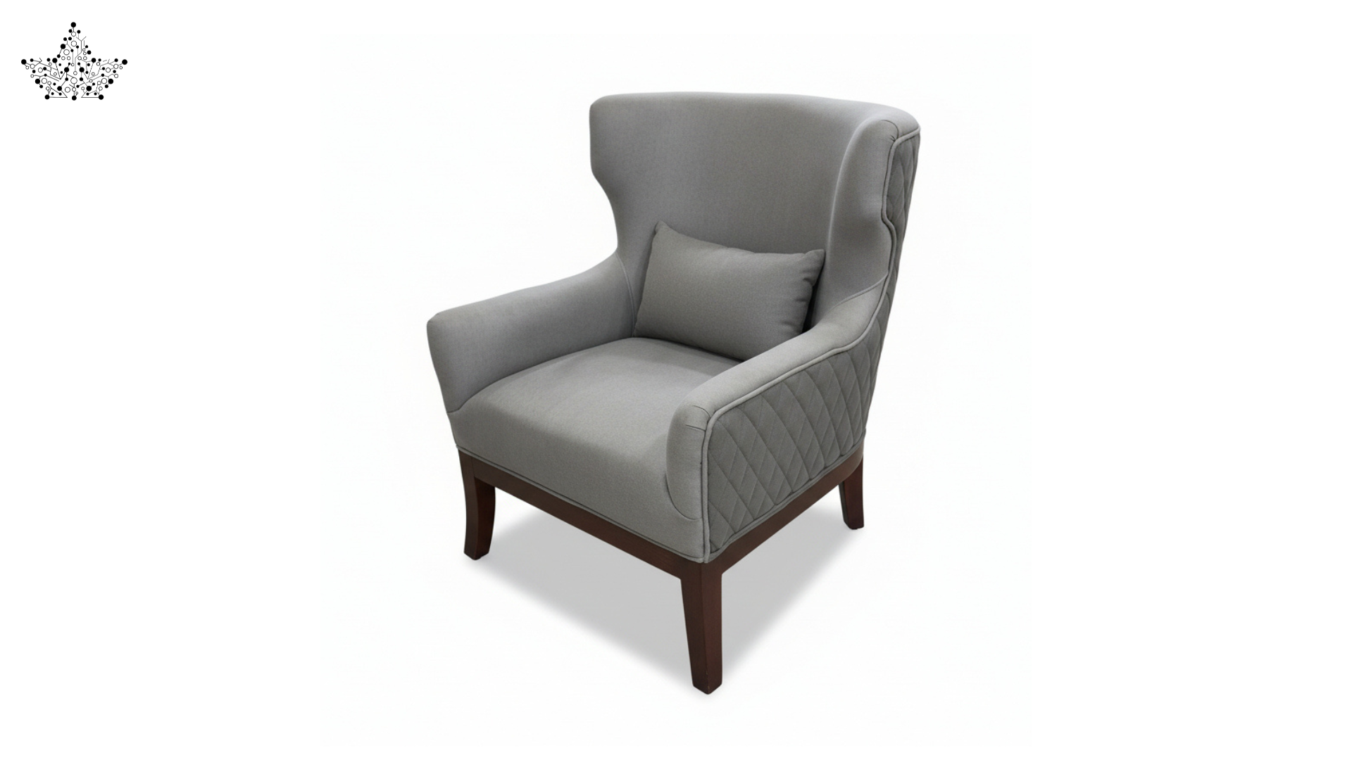 Gray armchair with wooden legs on a white background