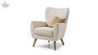 Beige armchair with a wooden base on a white background