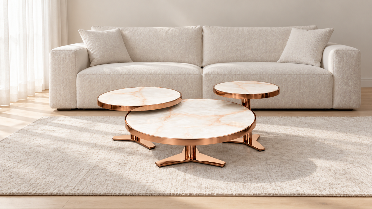 Orbit Rose Gold Center Table Set – Set of 3