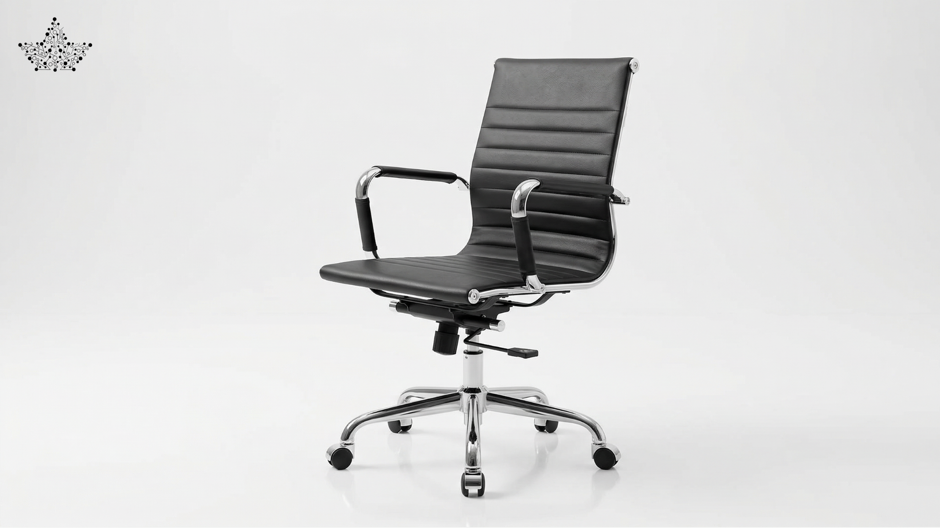 Black office chair with chrome base on a white background