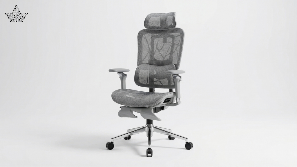 Gray office chair with mesh back on a white background