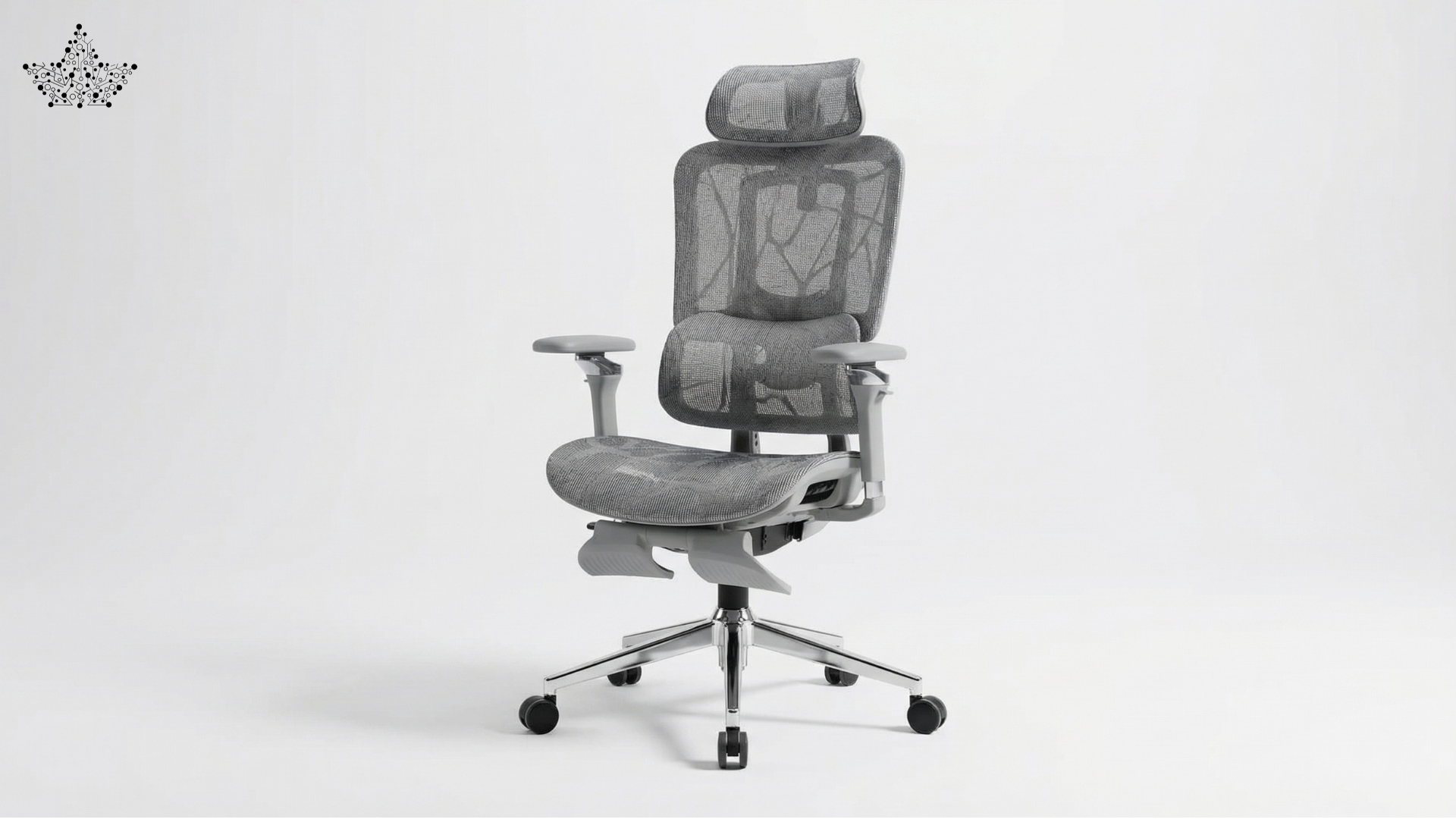 Gray office chair with mesh back on a white background