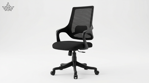 Black office chair with mesh back on a white background