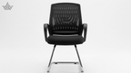 Black office chair with mesh back on a white background