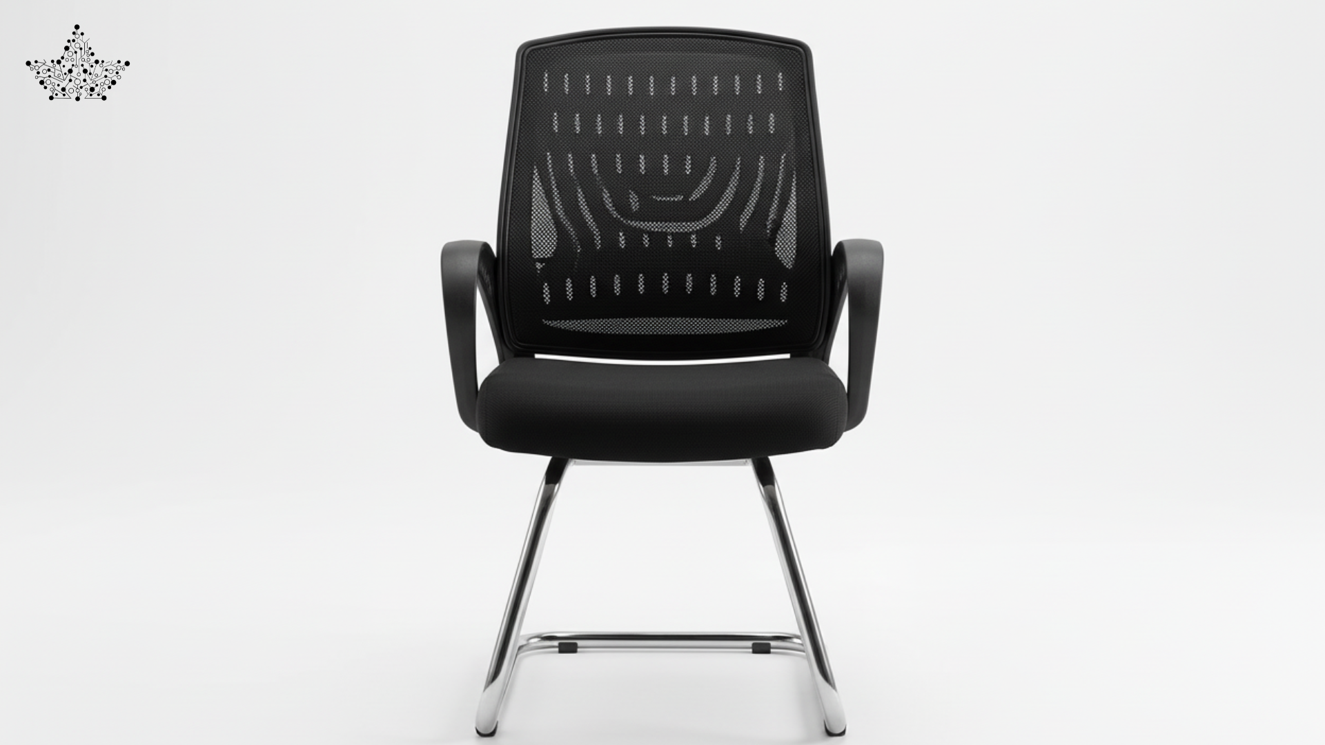 Black office chair with mesh back on a white background
