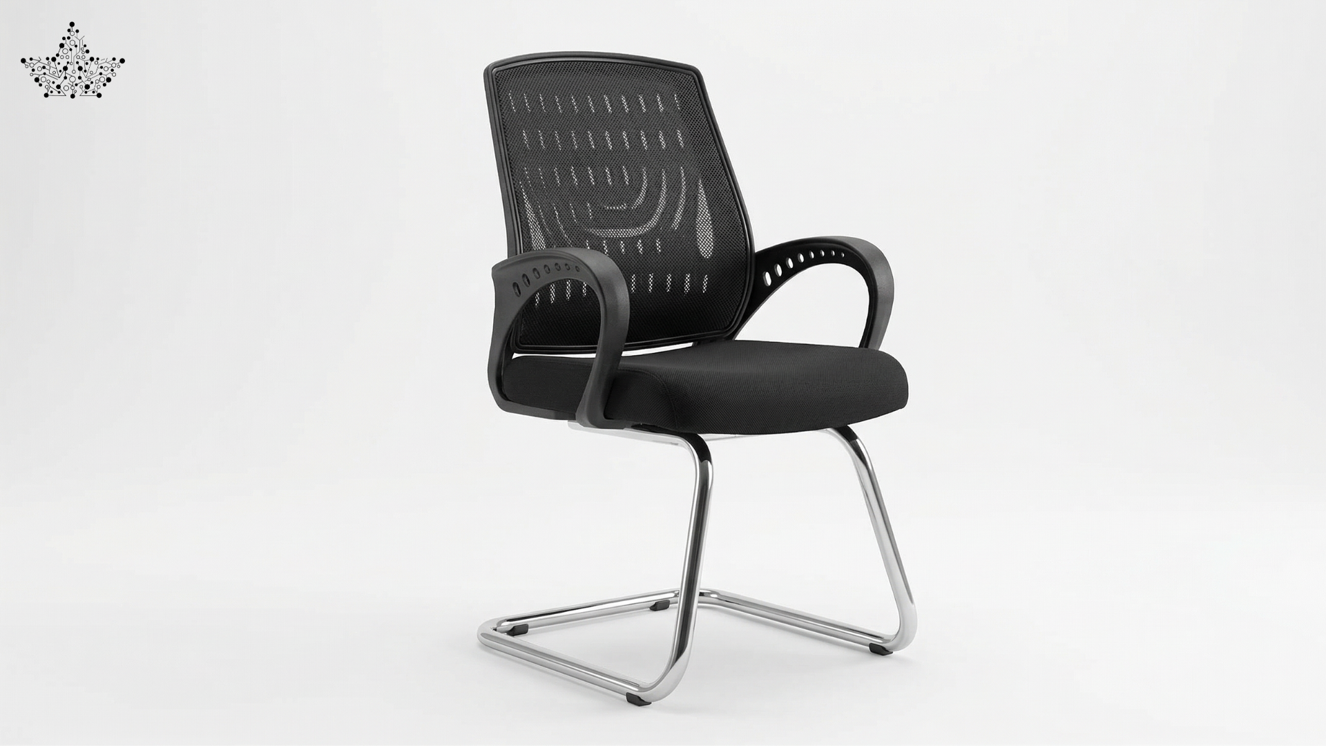 Black office chair with mesh backrest on a white background