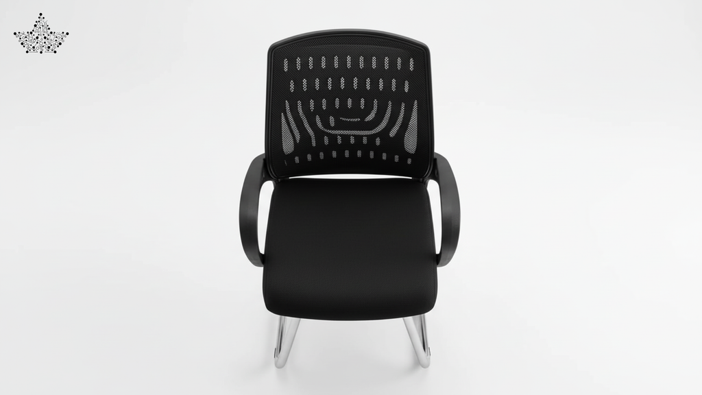 Black office chair with mesh back on a white background