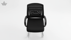Black office chair with mesh back on a white background
