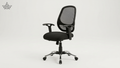 Black office chair with mesh back on a white background