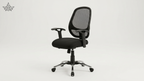 Black office chair with mesh back on a white background