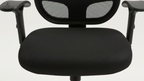 Black office chair with mesh backrest on a white background