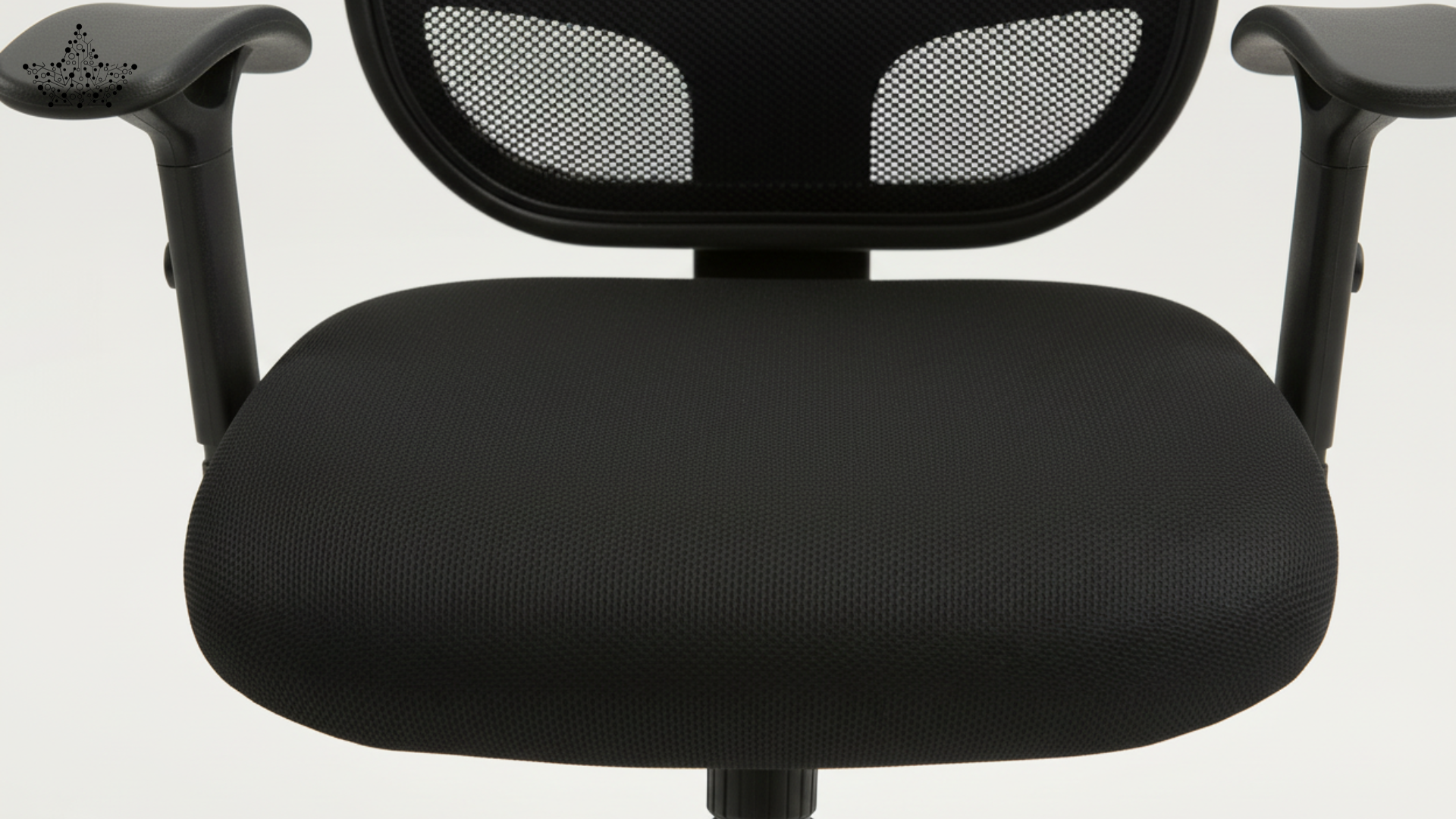 Black office chair with mesh backrest on a white background