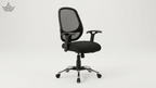 Black office chair with mesh backrest on a white background