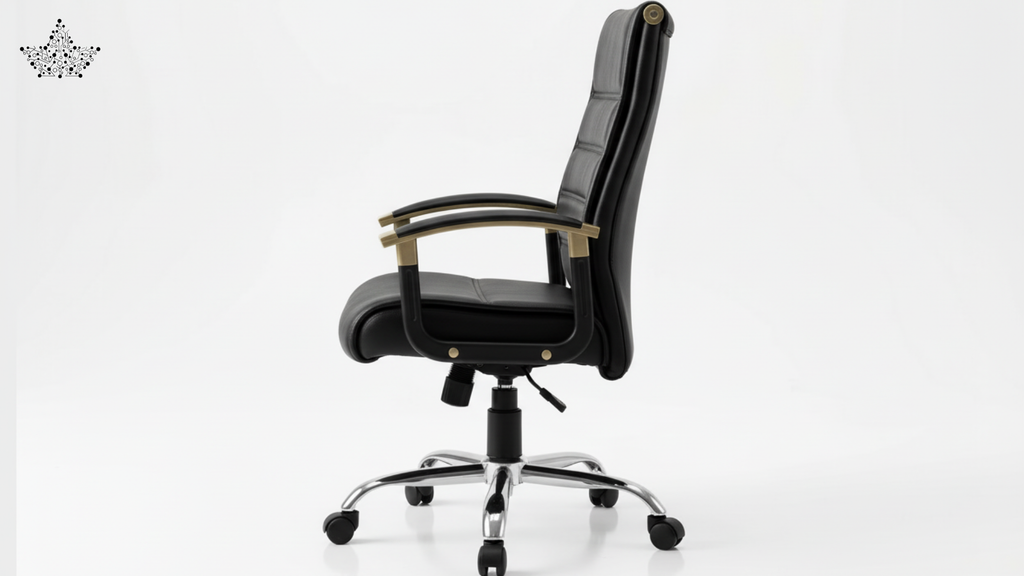 Black office chair with chrome accents on a white background