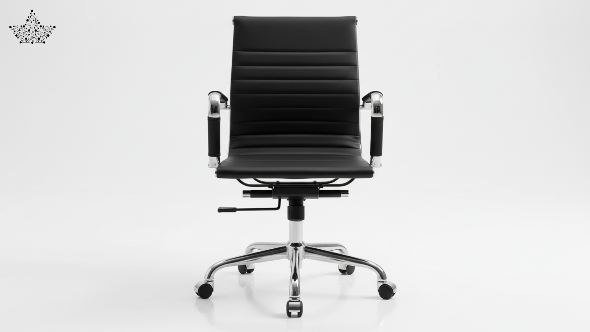 Black office chair with chrome base on a white background