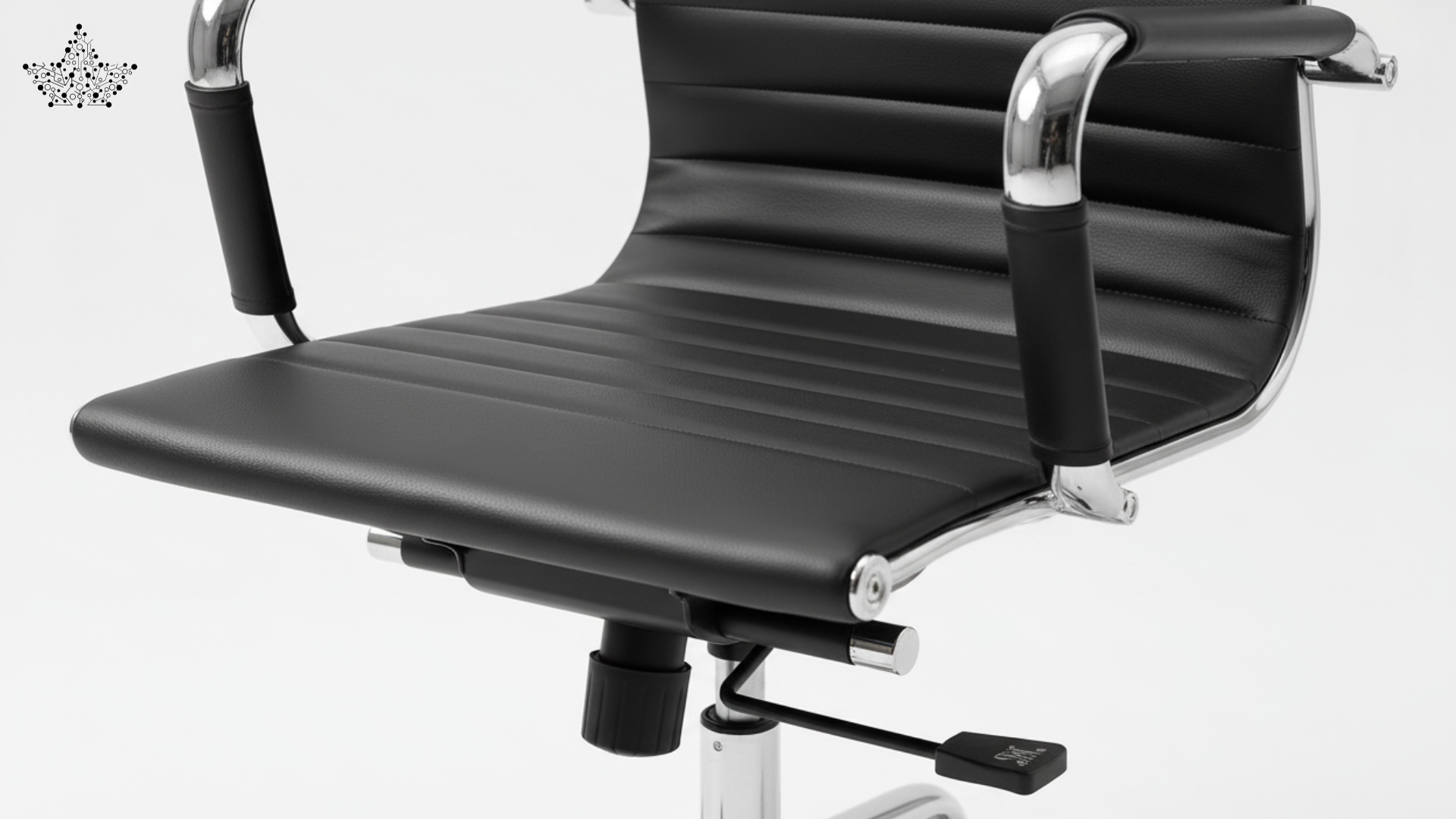 Black office chair with chrome accents on a white background