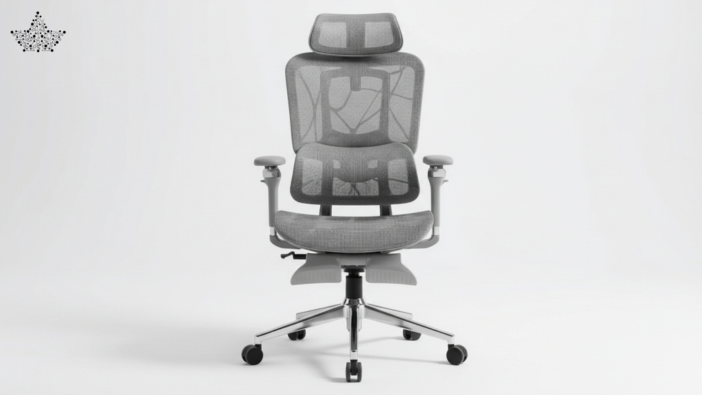 Gray office chair with mesh back on a white background