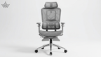 Gray office chair with mesh back on a white background