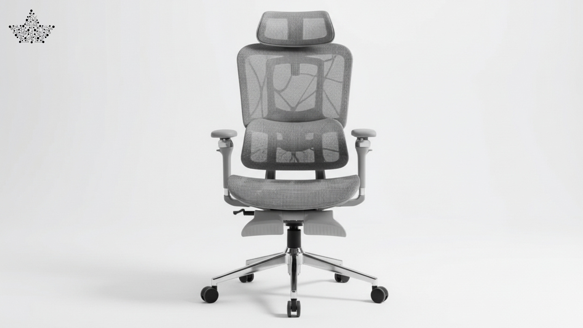 Gray office chair with mesh back on a white background