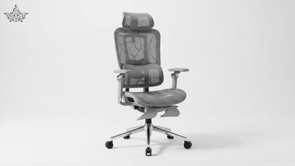 Gray office chair with mesh back on a white background