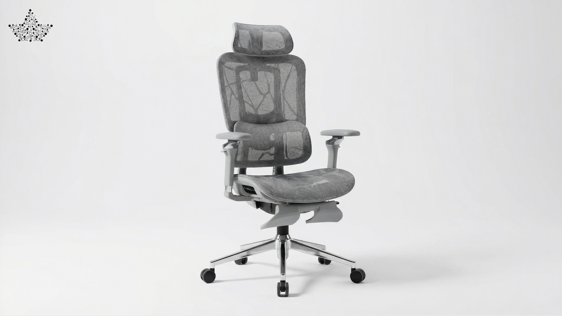 Gray office chair with mesh back on a white background