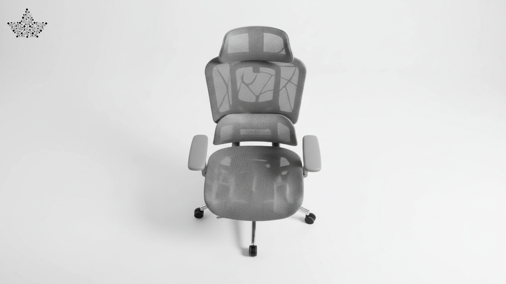Gray office chair with mesh back on a white background