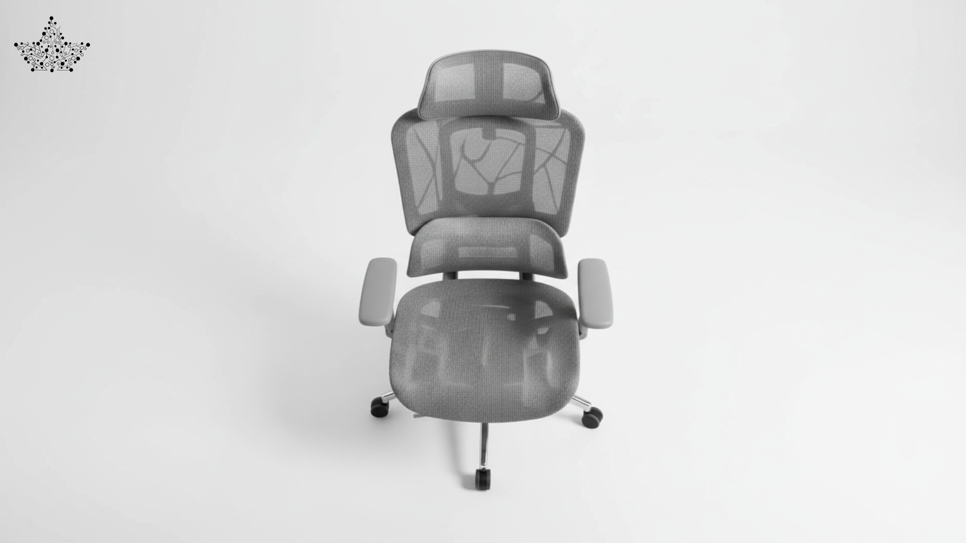 Gray office chair with mesh back on a white background