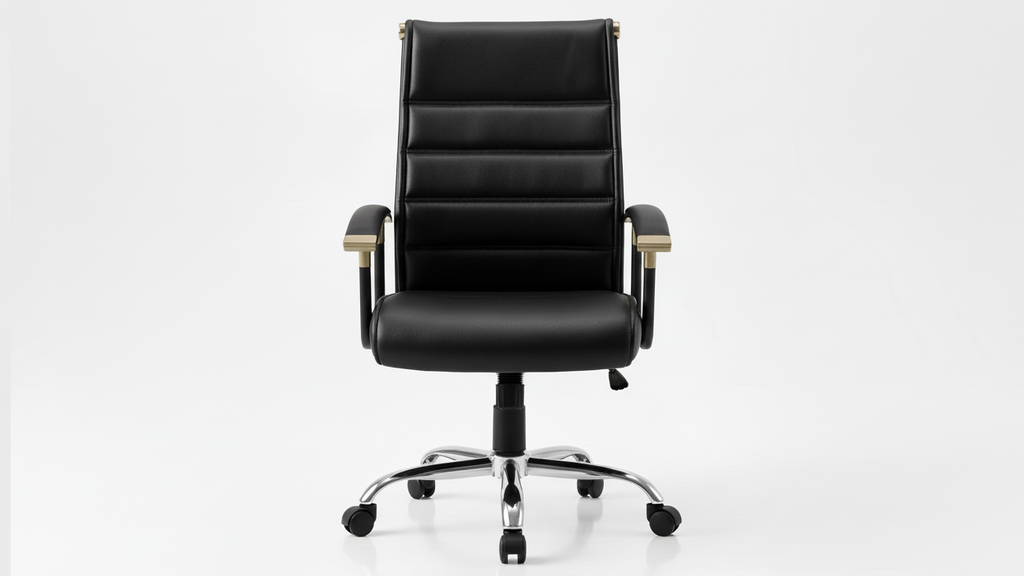 Black office chair with high backrest on a white background