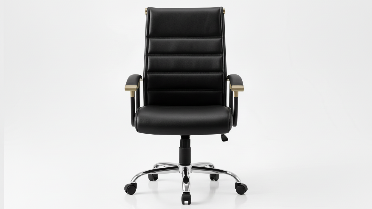 Black office chair with high backrest on a white background