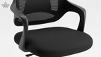 Black office chair with mesh back on a white background