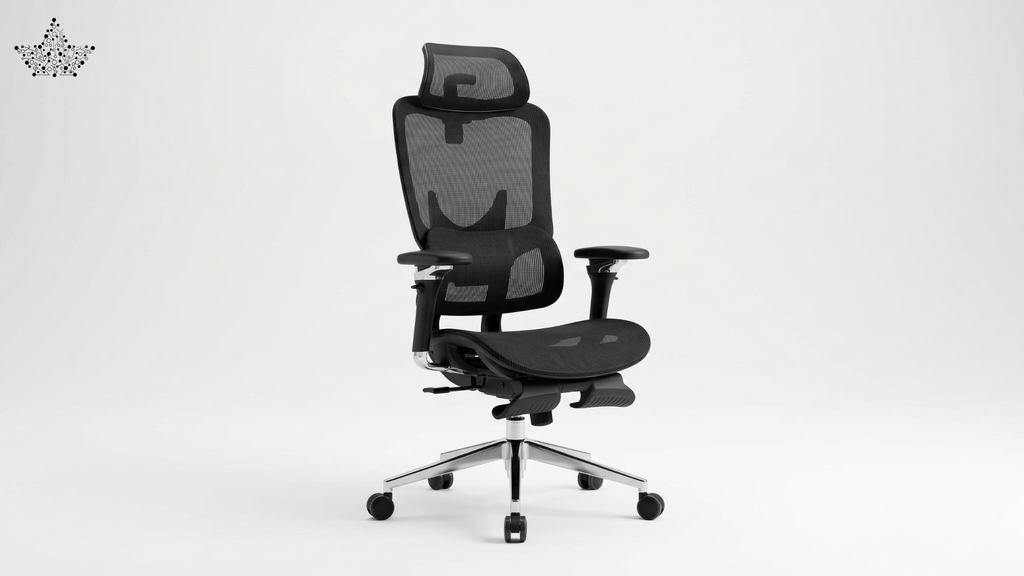 Black office chair with mesh back on a white background
